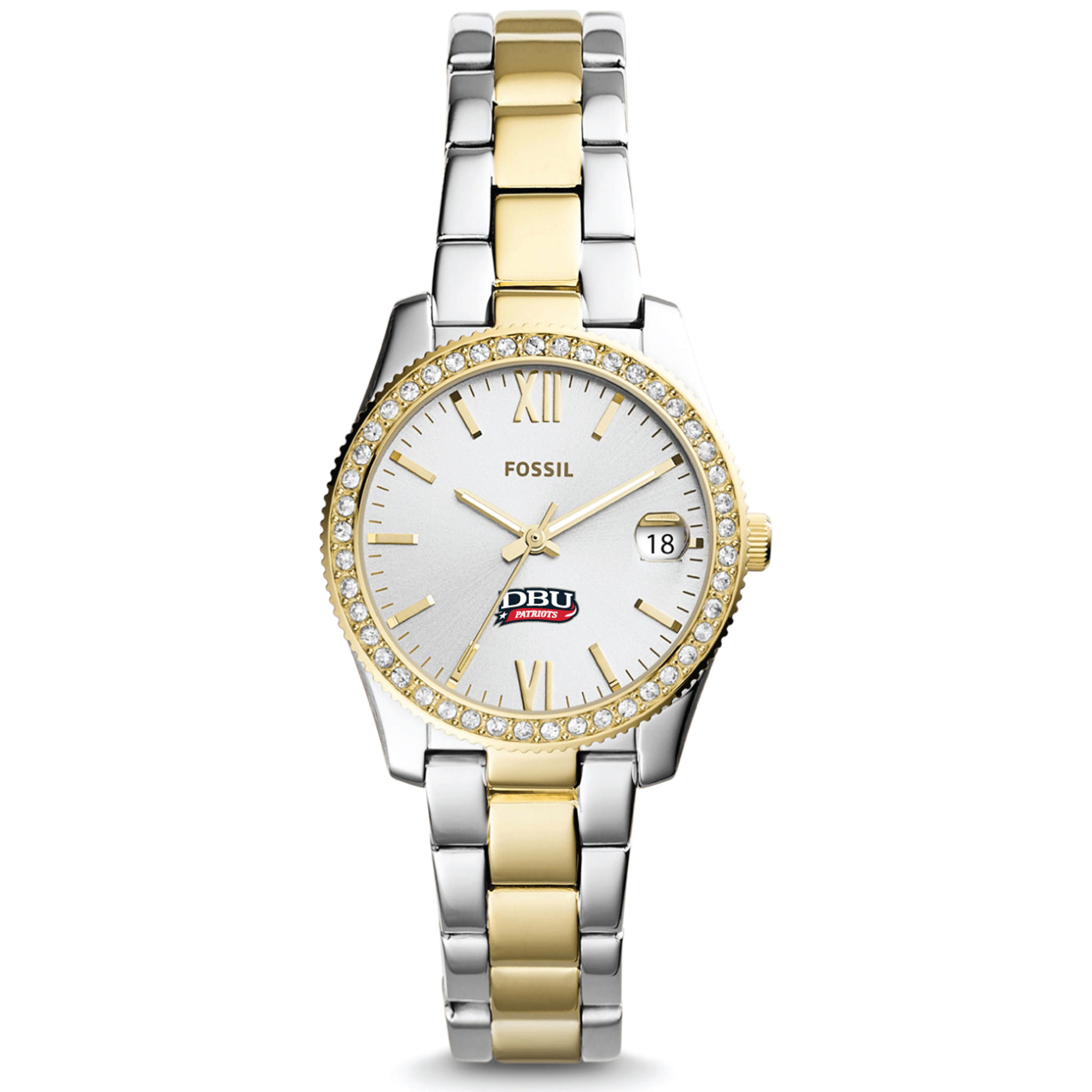 Women's Fossil  Silver/Gold Dallas Baptist Patriots Scarlette Mini Two-Tone Stainless Steel Watch