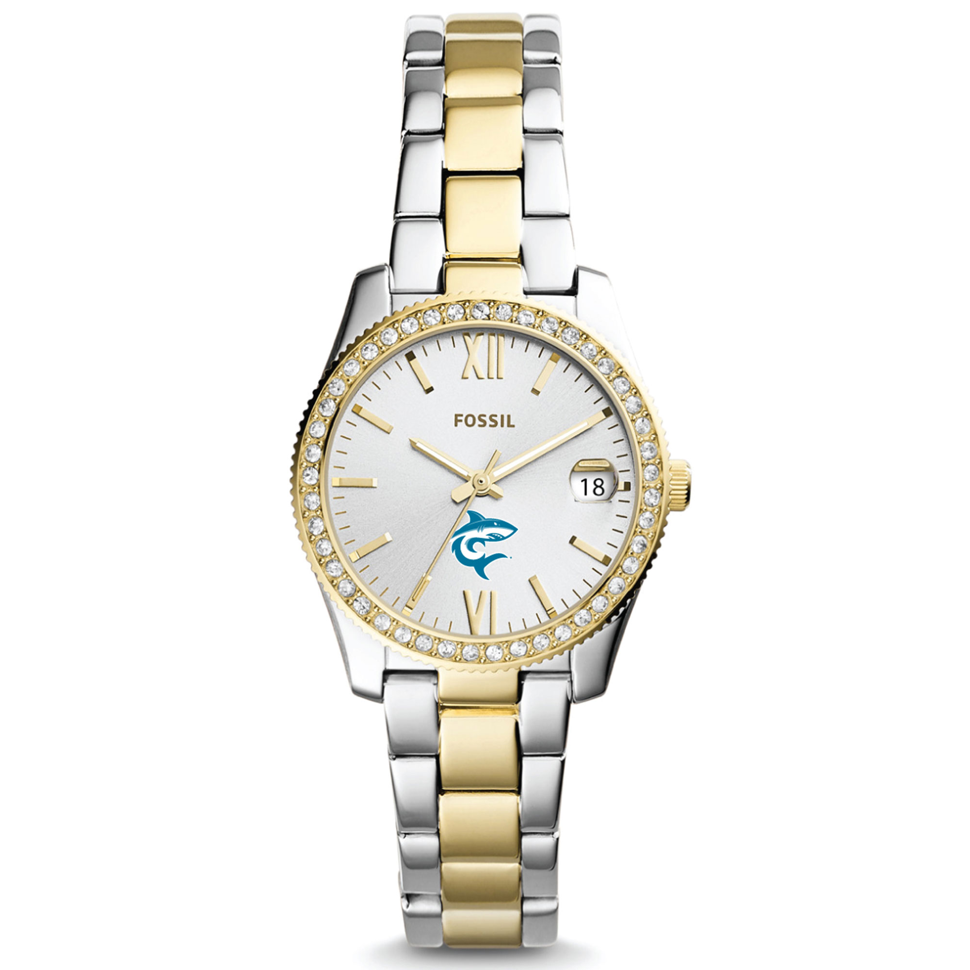 Women's Fossil  Silver/Gold Hawaii Pacific Sharks Scarlette Mini Two-Tone Stainless Steel Watch