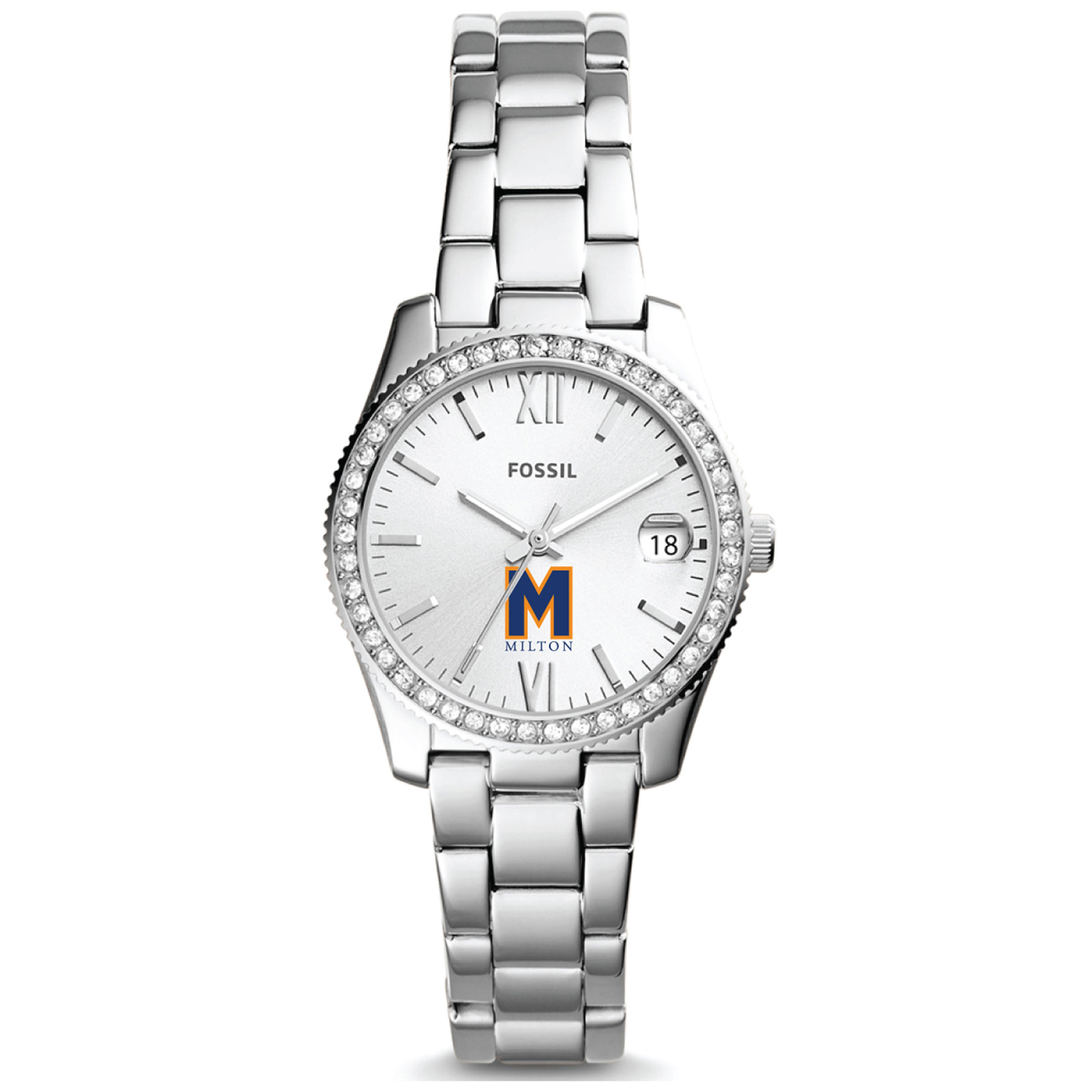Women's Fossil  Silver Milton Academy Mustangs Scarlette Mini Three-Hand Date Watch