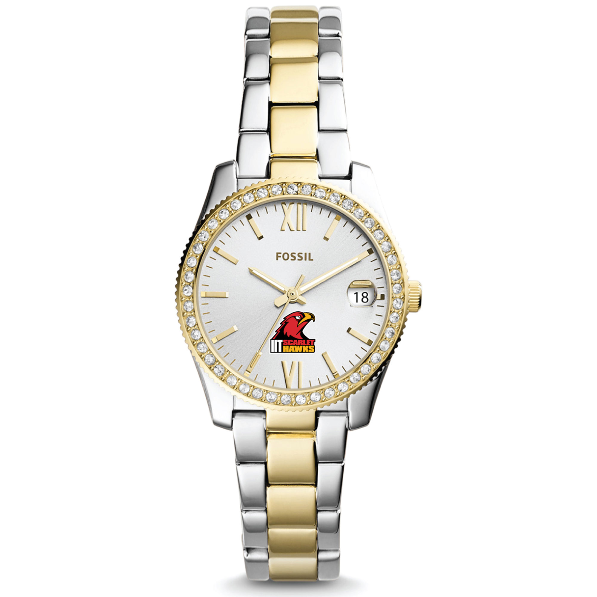 Women's Fossil  Silver/Gold Illinois Tech Scarlet Hawks Scarlette Mini Two-Tone Stainless Steel Watch