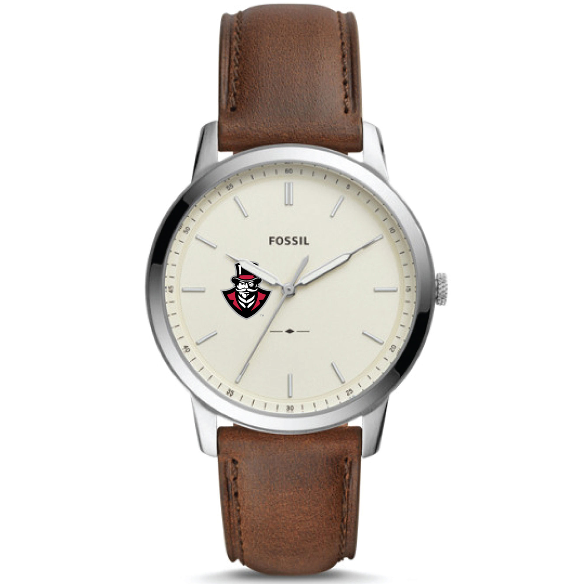 Men's Fossil  Silver Austin Peay State Governors The Minimalist Brown Leather Watch