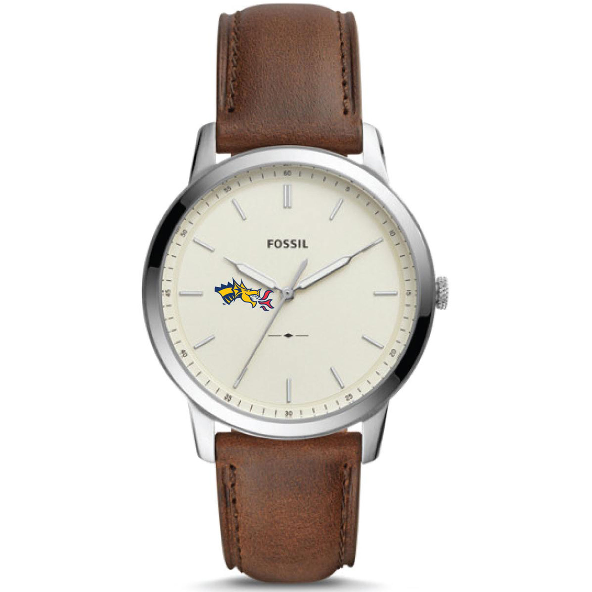 Men's Fossil  Silver Drexel Dragons The Minimalist Brown Leather Watch