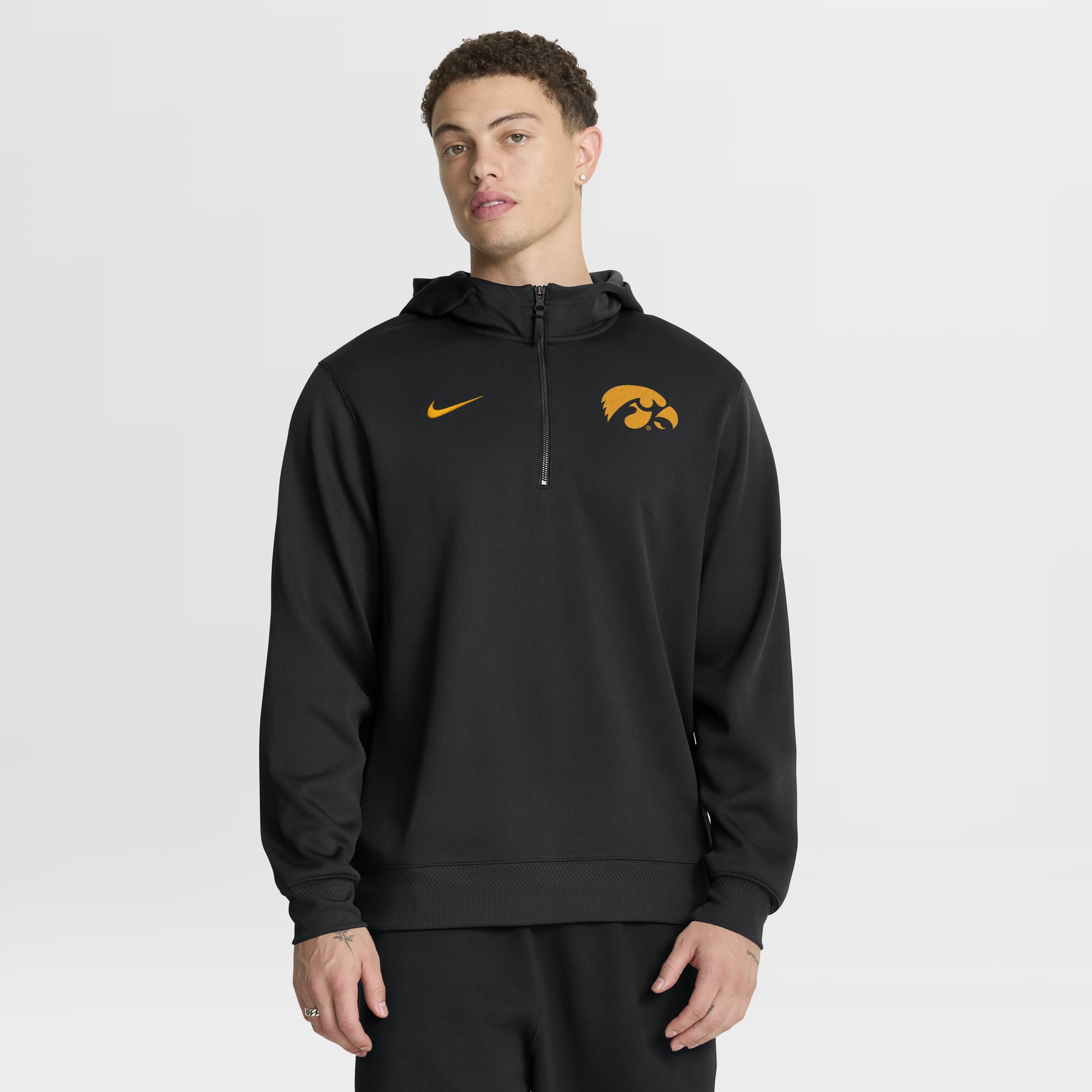 Men's Nike Black Iowa Hawkeyes Coaches Premium Dri-FIT Quarter-Zip Hoodie