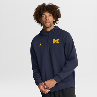 Men's Jordan Brand Navy Michigan Wolverines Coaches Premium Dri-FIT Quarter-Zip Hoodie