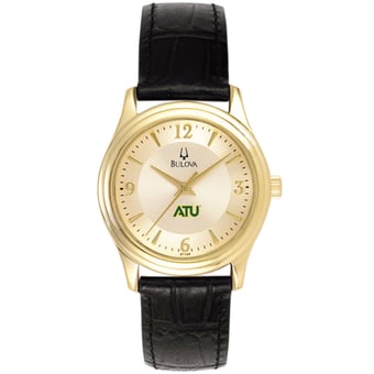 Women's Bulova  Gold/Black Arkansas Tech Wonder Boys Stainless Steel Watch with Leather Band