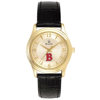 Women's Bulova  Gold/Black Benedictine Eagles Stainless Steel Watch with Leather Band