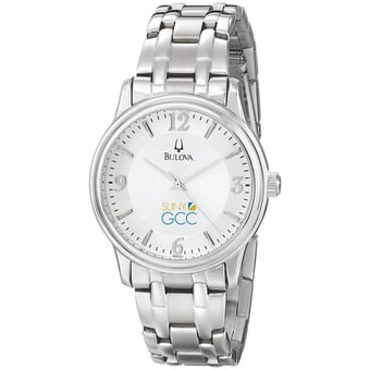 Men's Bulova  Silver SUNY Genesee Community College Stainless Steel Quartz Watch