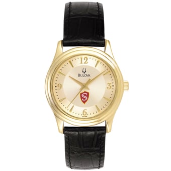 Women's Bulova  Gold/Black Cal State Stanislaus Warriors Stainless Steel Watch with Leather Band