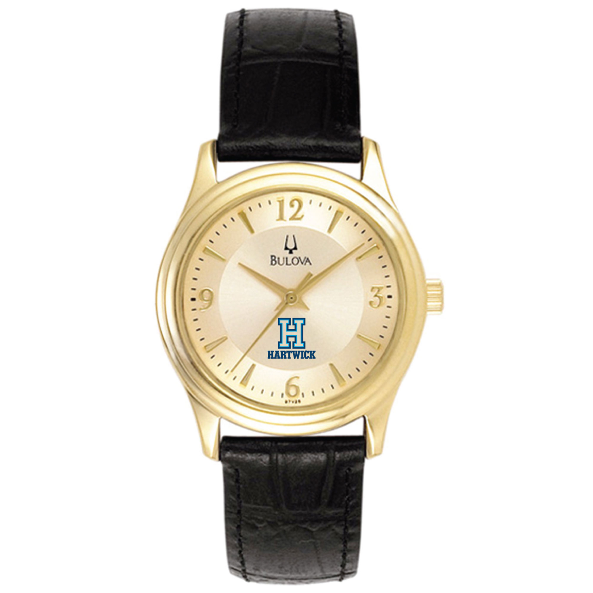 Women's Bulova  Gold/Black Hartwick College Hawks Stainless Steel Watch with Leather Band