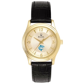 Women's Bulova  Gold/Black Hawaii Pacific Sharks Stainless Steel Watch with Leather Band