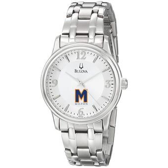 Men's Bulova  Silver Milton Academy Mustangs Stainless Steel Quartz Watch