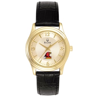 Women's Bulova  Gold/Black Illinois Tech Scarlet Hawks Stainless Steel Watch with Leather Band