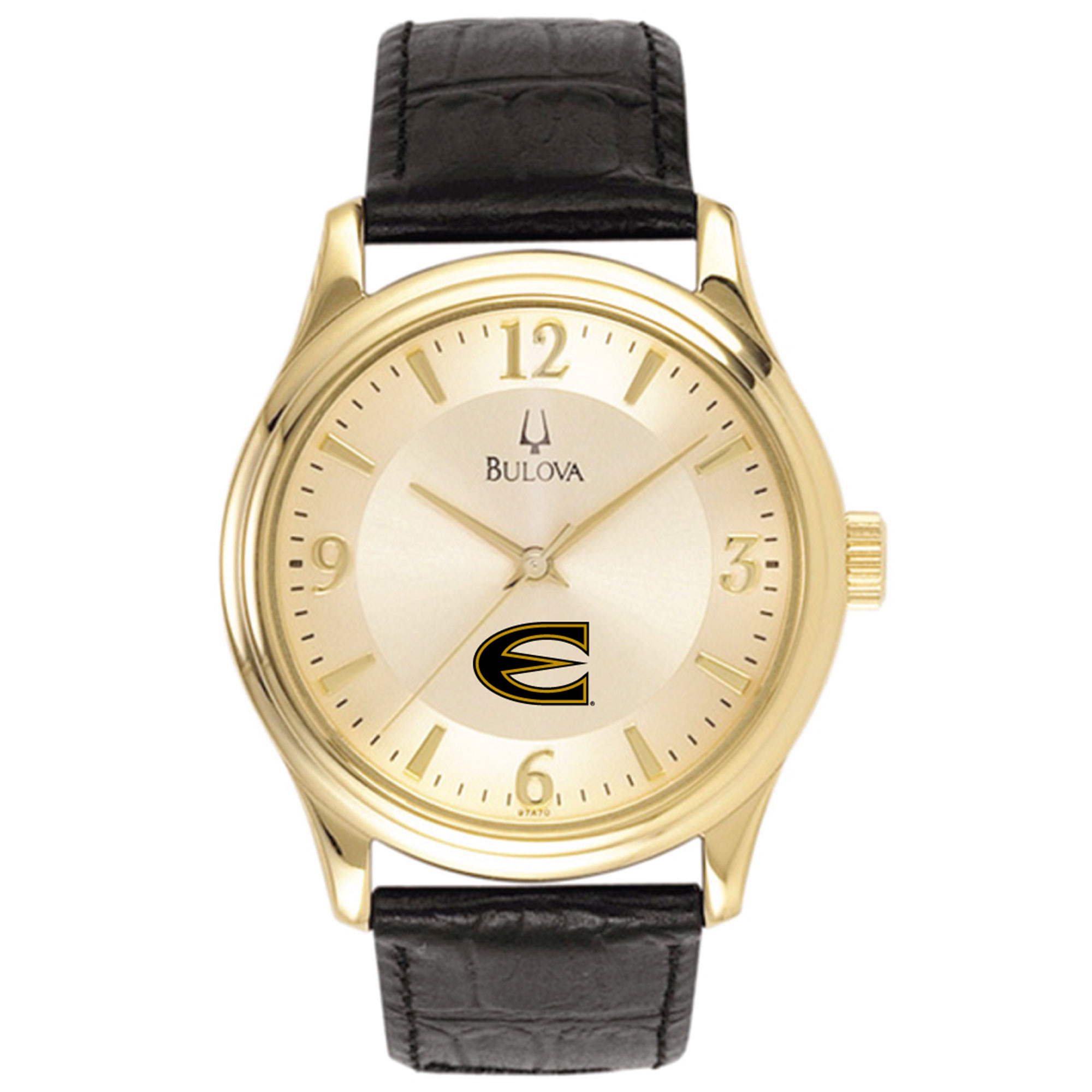 Men's Bulova  Gold/Black Emporia State Hornets Stainless Steel Watch with Leather Band