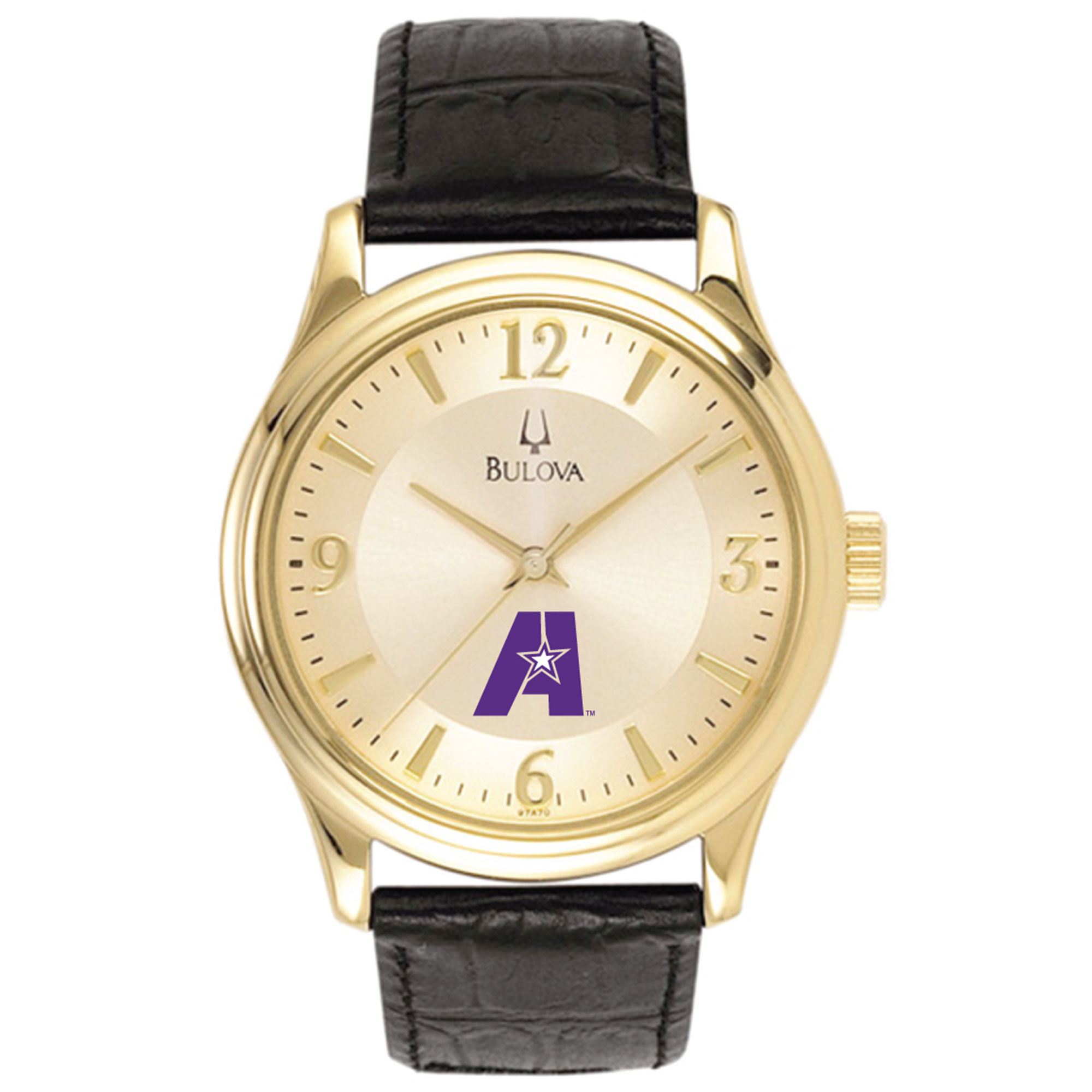 Men's Bulova  Gold/Black LSUA Generals Stainless Steel Watch with Leather Band