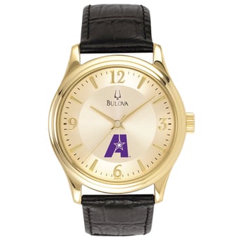 Men's Bulova  Gold/Black LSUA Generals Stainless Steel Watch with Leather Band