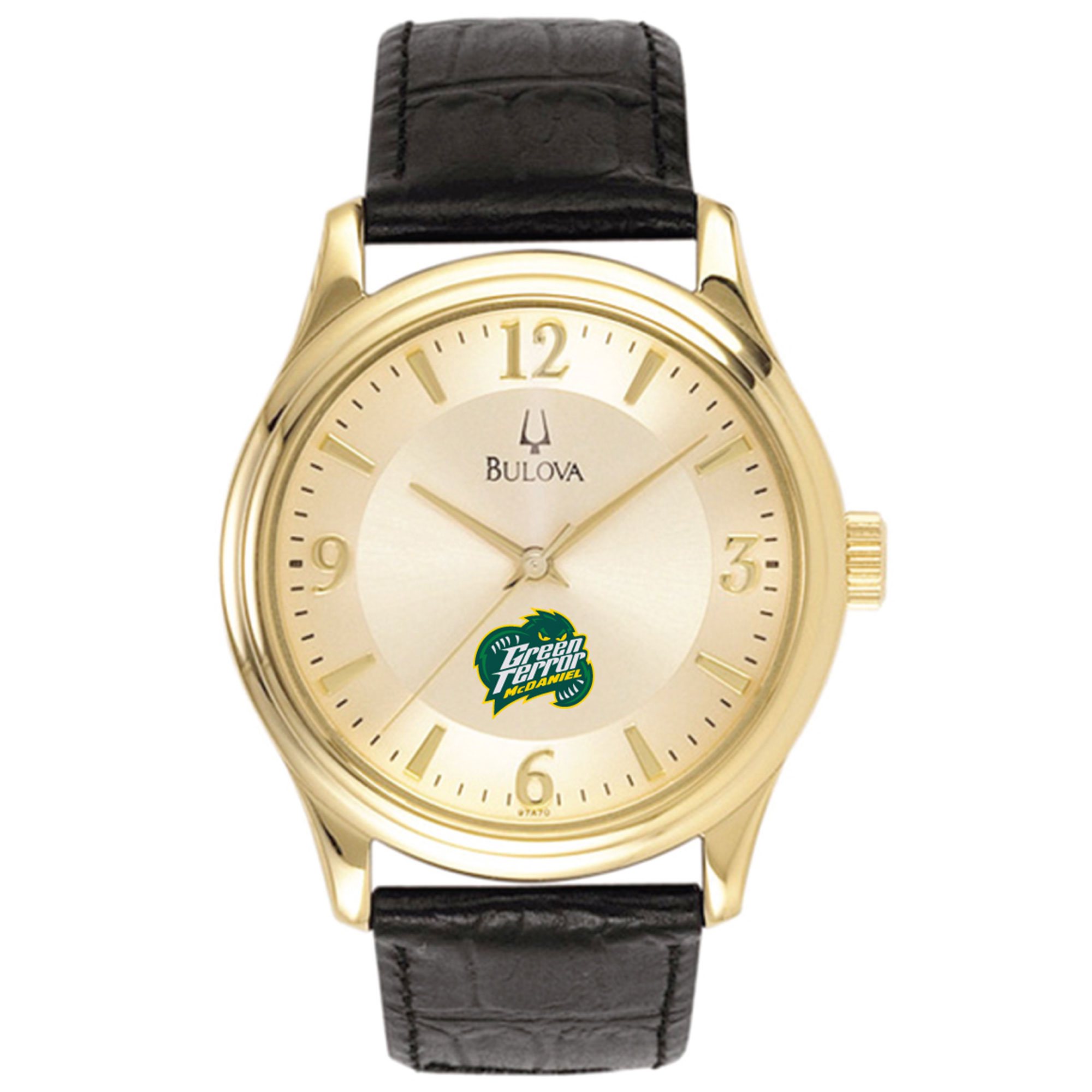 Men's Bulova  Gold/Black McDaniel Green Terror Stainless Steel Watch with Leather Band