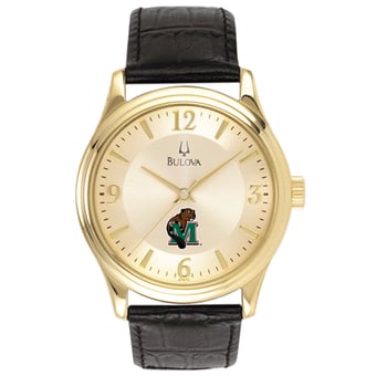 Men's Bulova  Gold/Black Minot State Beavers Stainless Steel Watch with Leather Band