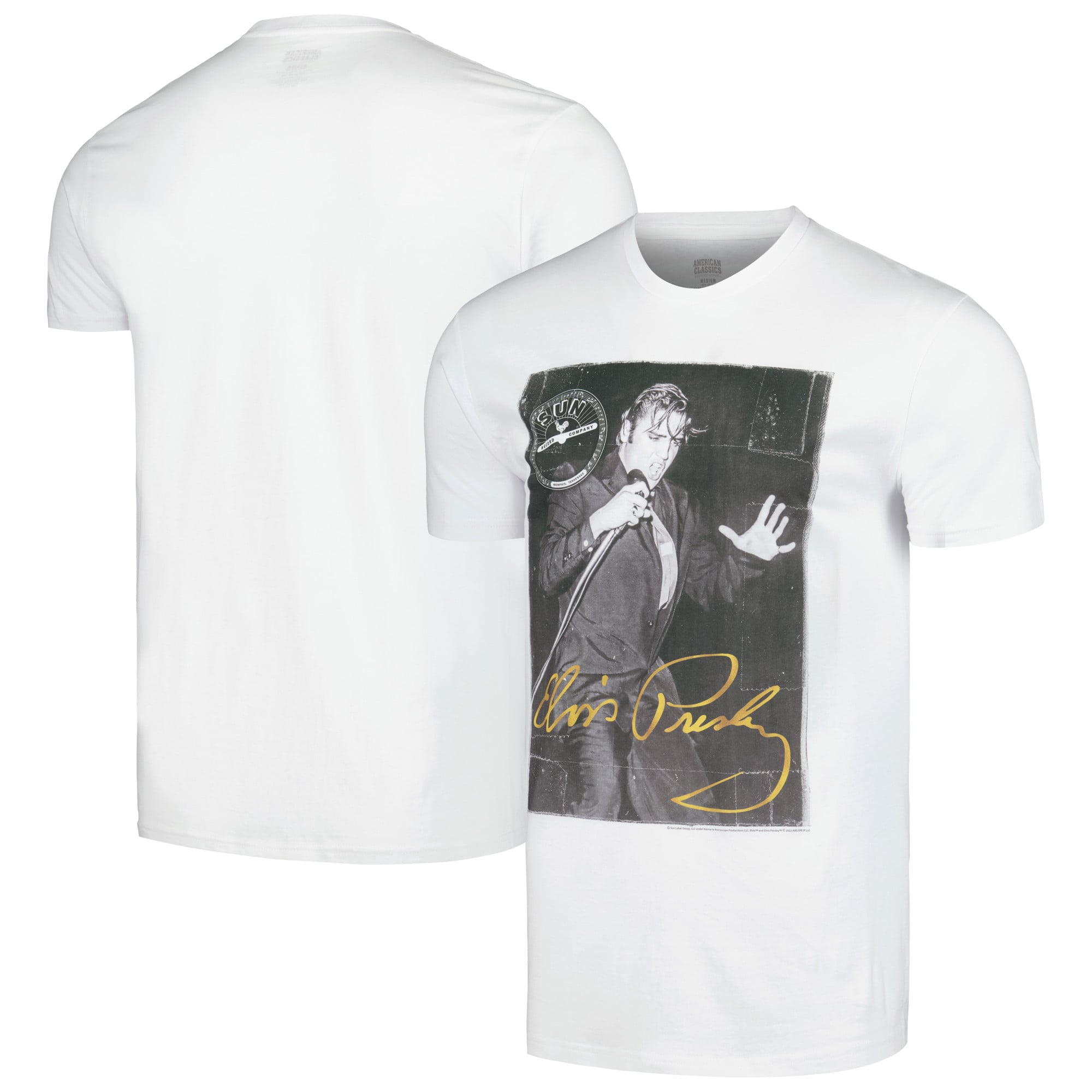 Men's White Elvis Presley Gold Signature T-Shirt