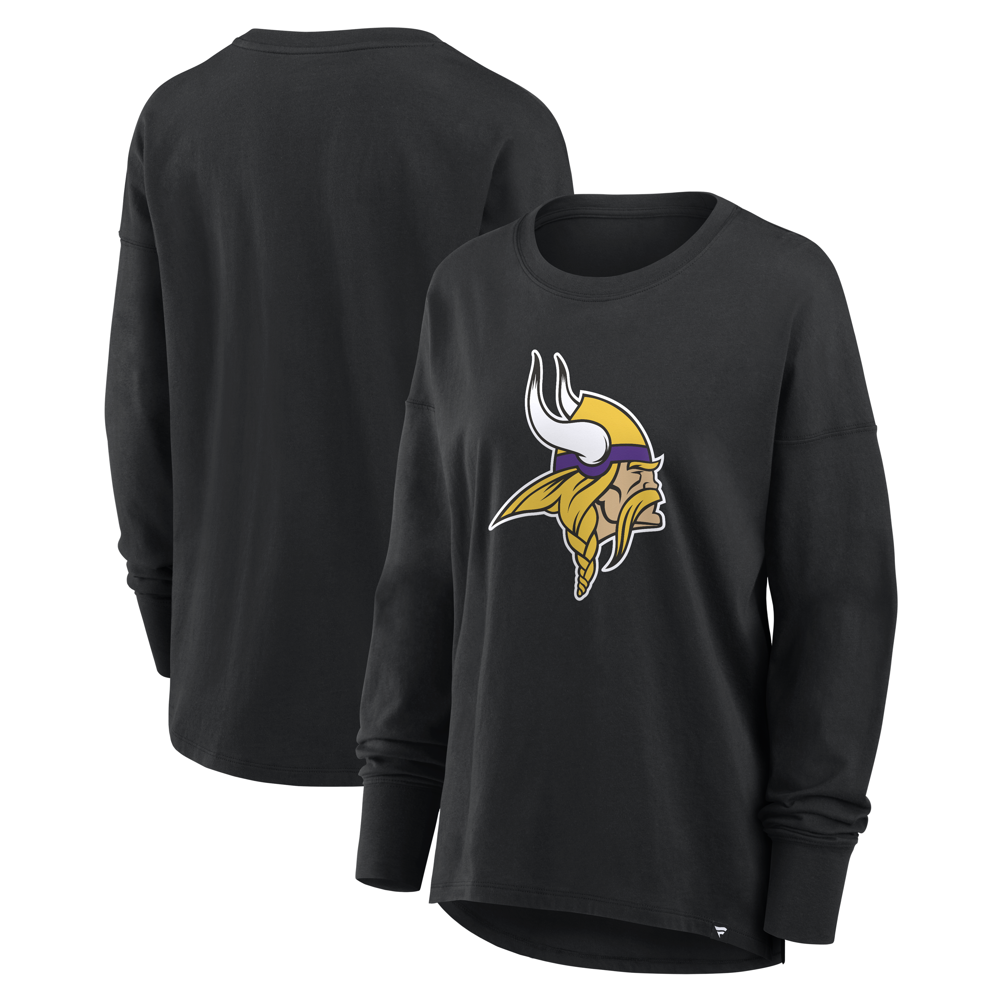 Women's Fanatics Black Minnesota Vikings Relaxed Hip Essential Long Sleeve T-Shirt