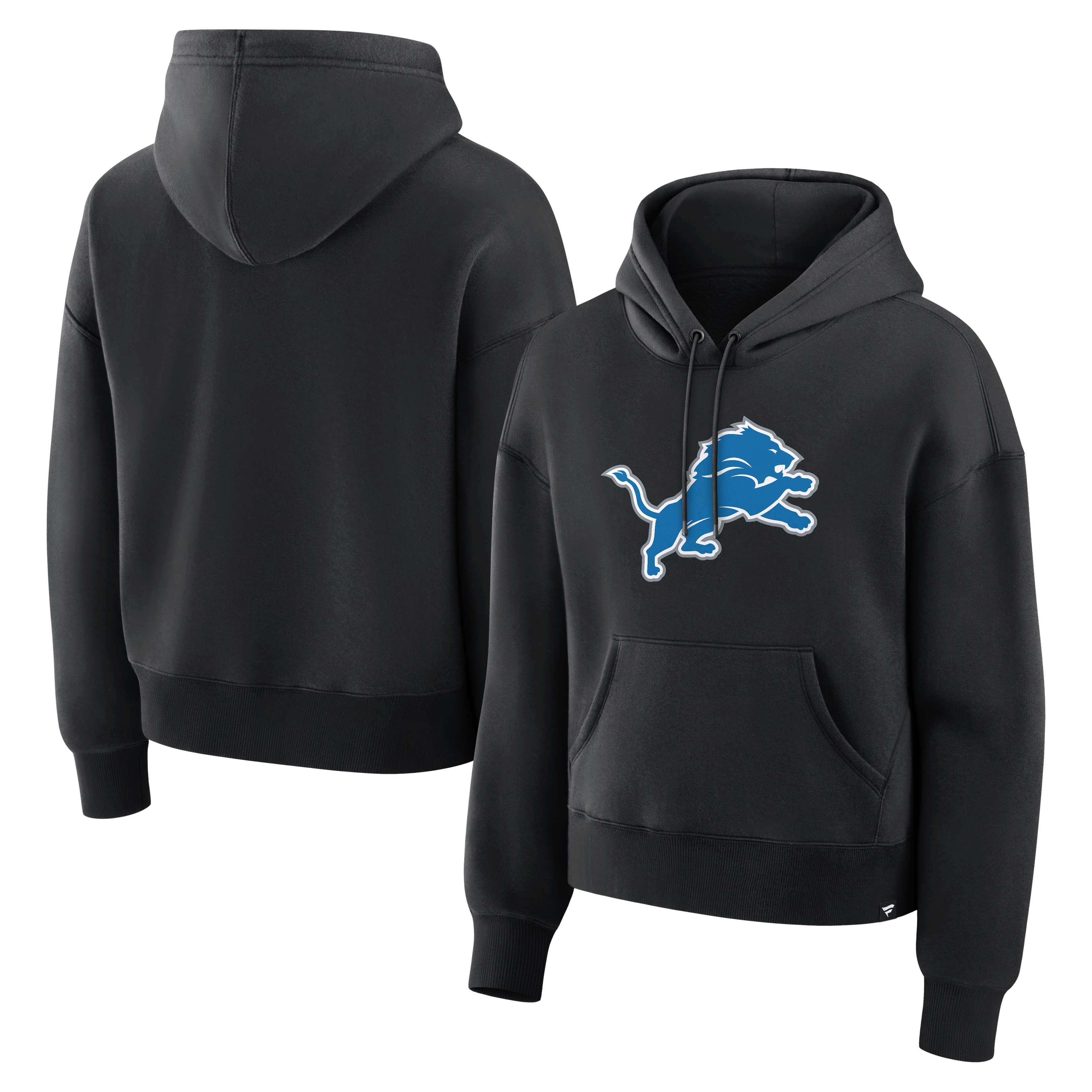 Women's Fanatics Black Detroit Lions Relaxed High Hip Essential Legacy Hoodie