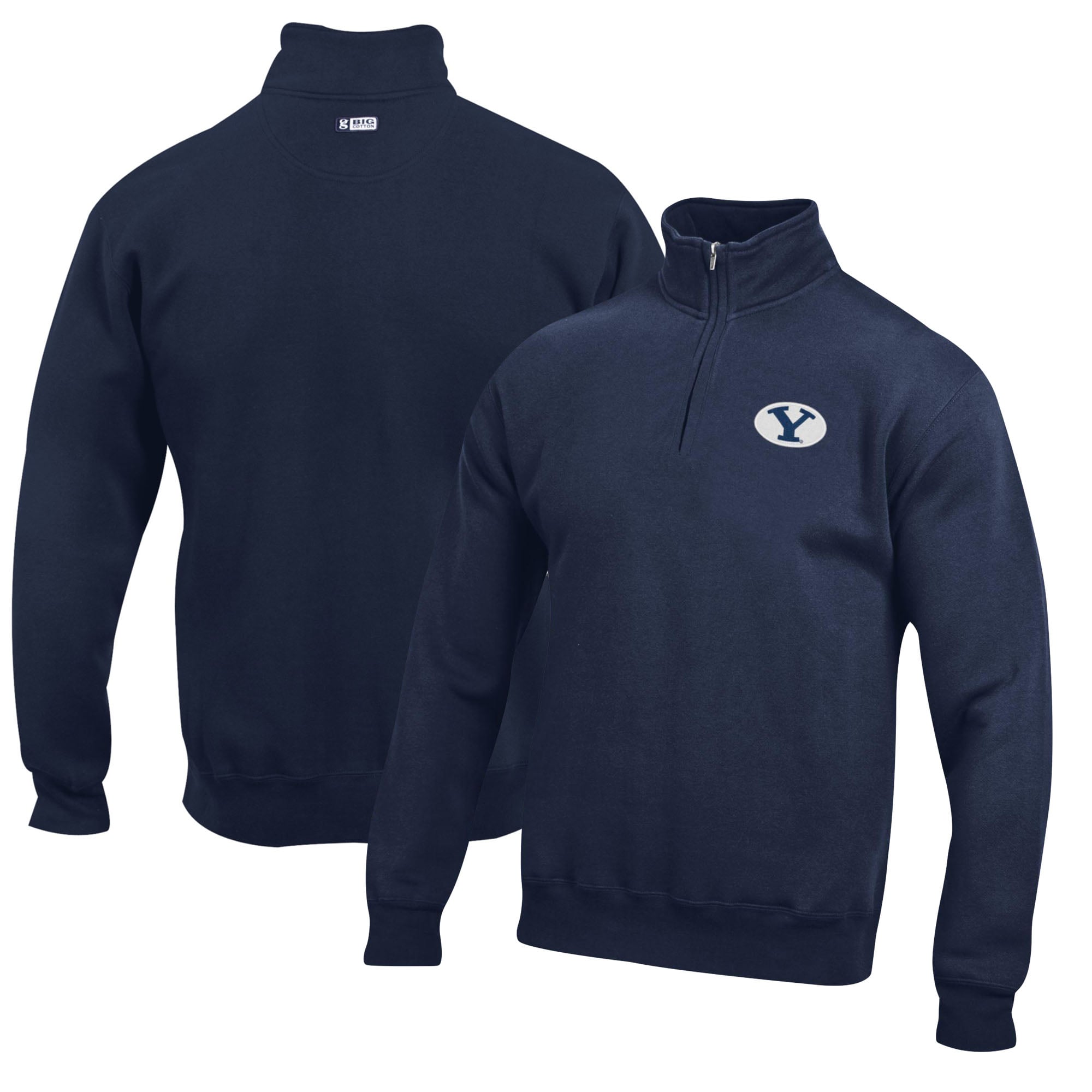 Men's Navy BYU Cougars Big Cotton Quarter-Zip Pullover Sweatshirt