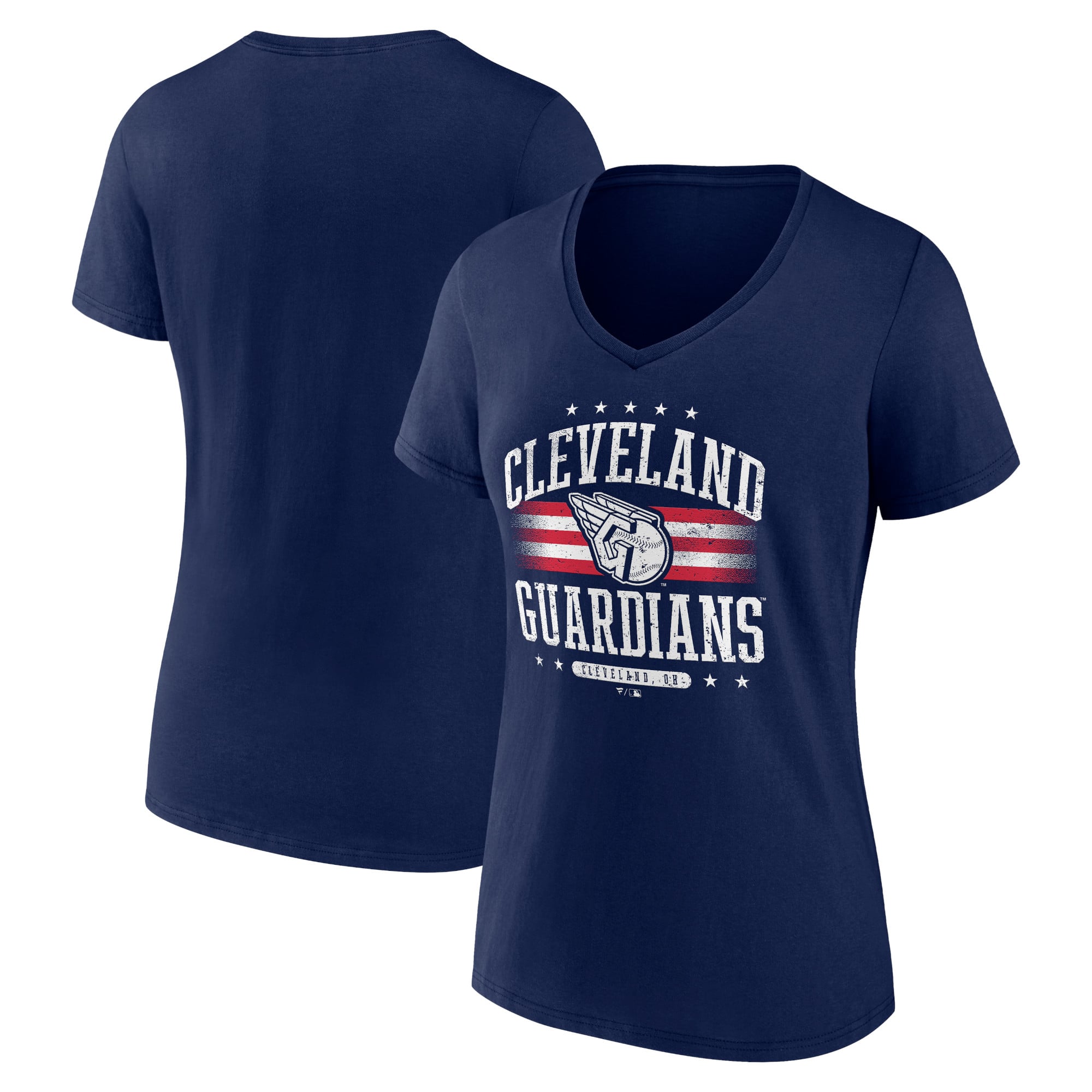 Women's Navy Cleveland Guardians Americana Team V-Neck T-Shirt