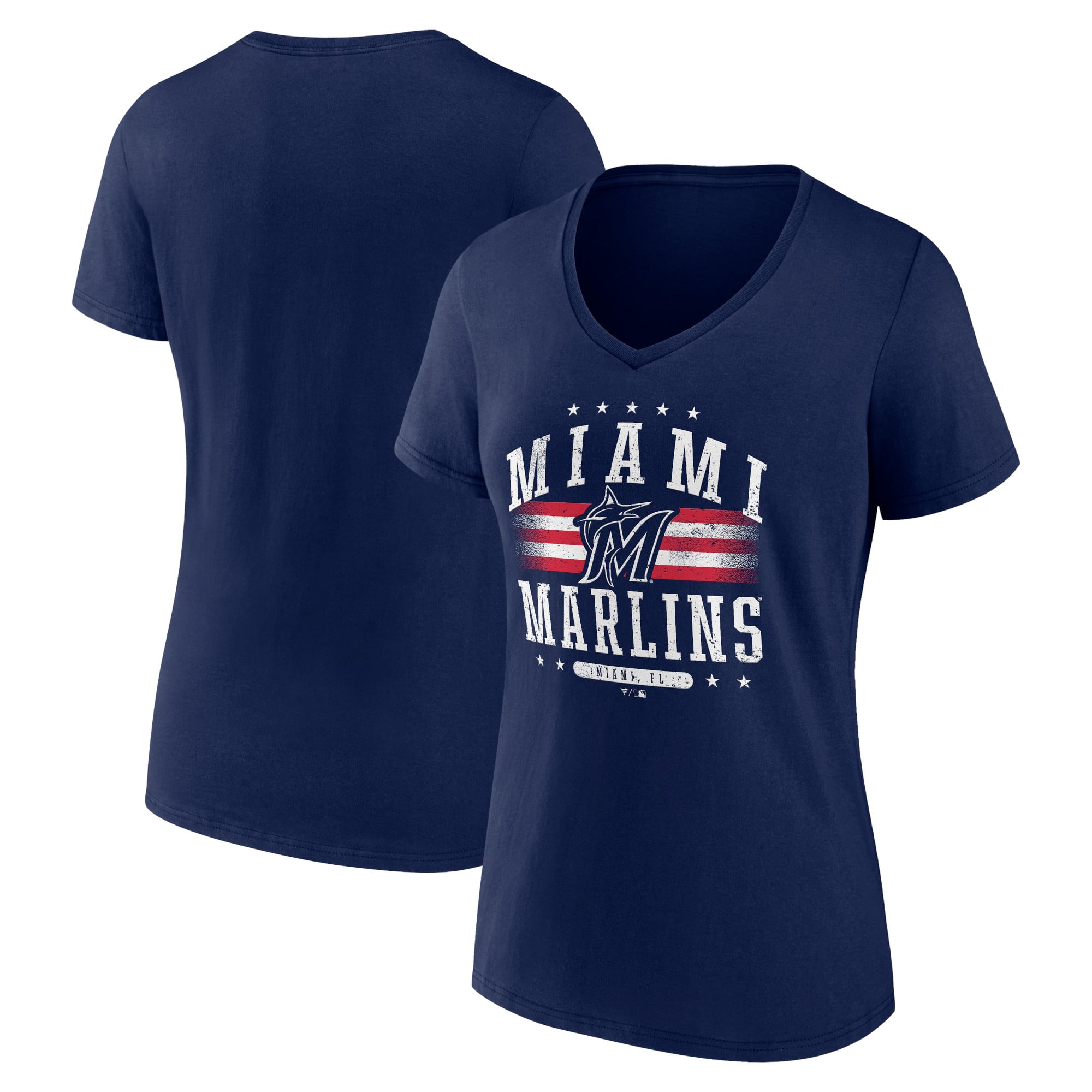 Women's Navy Miami Marlins Americana Team V-Neck T-Shirt