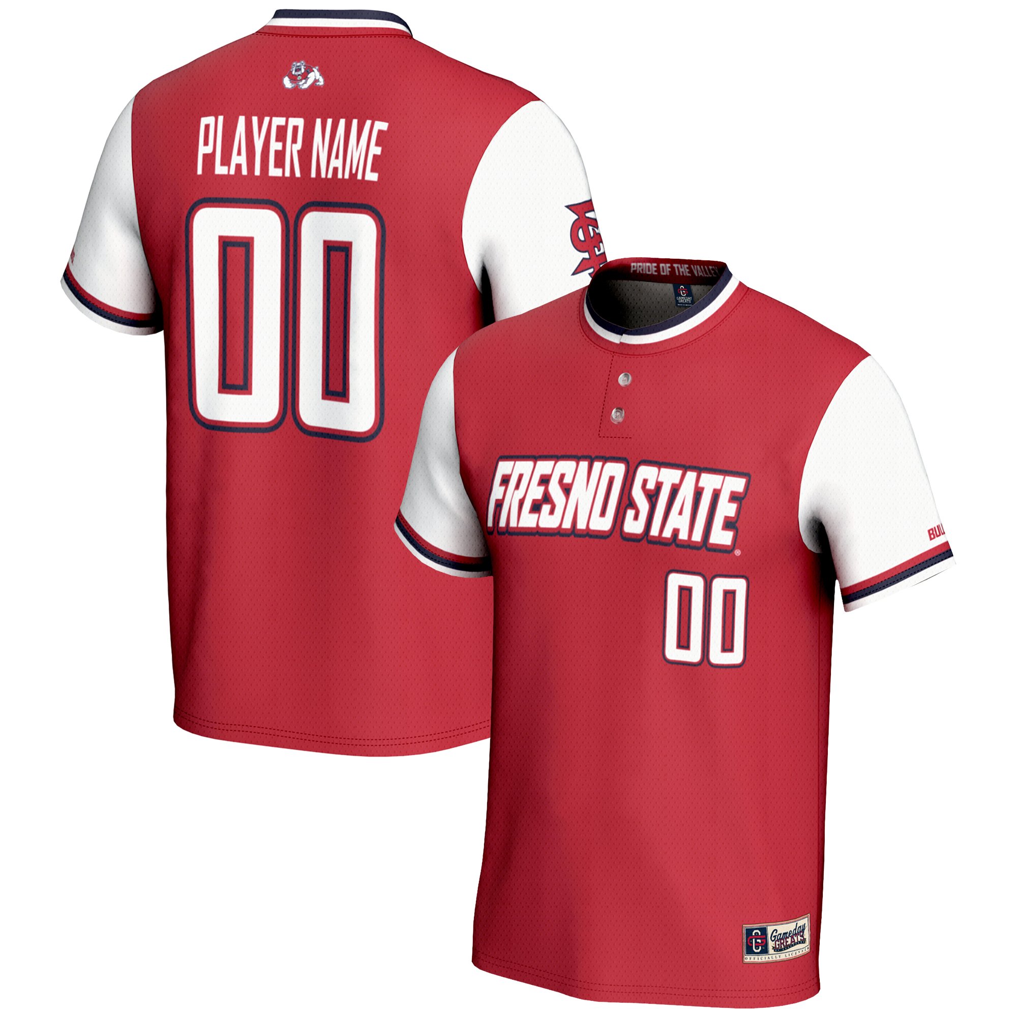Youth GameDay Greats  Red Fresno State Bulldogs NIL Pick-A-Player Lightweight Softball Jersey