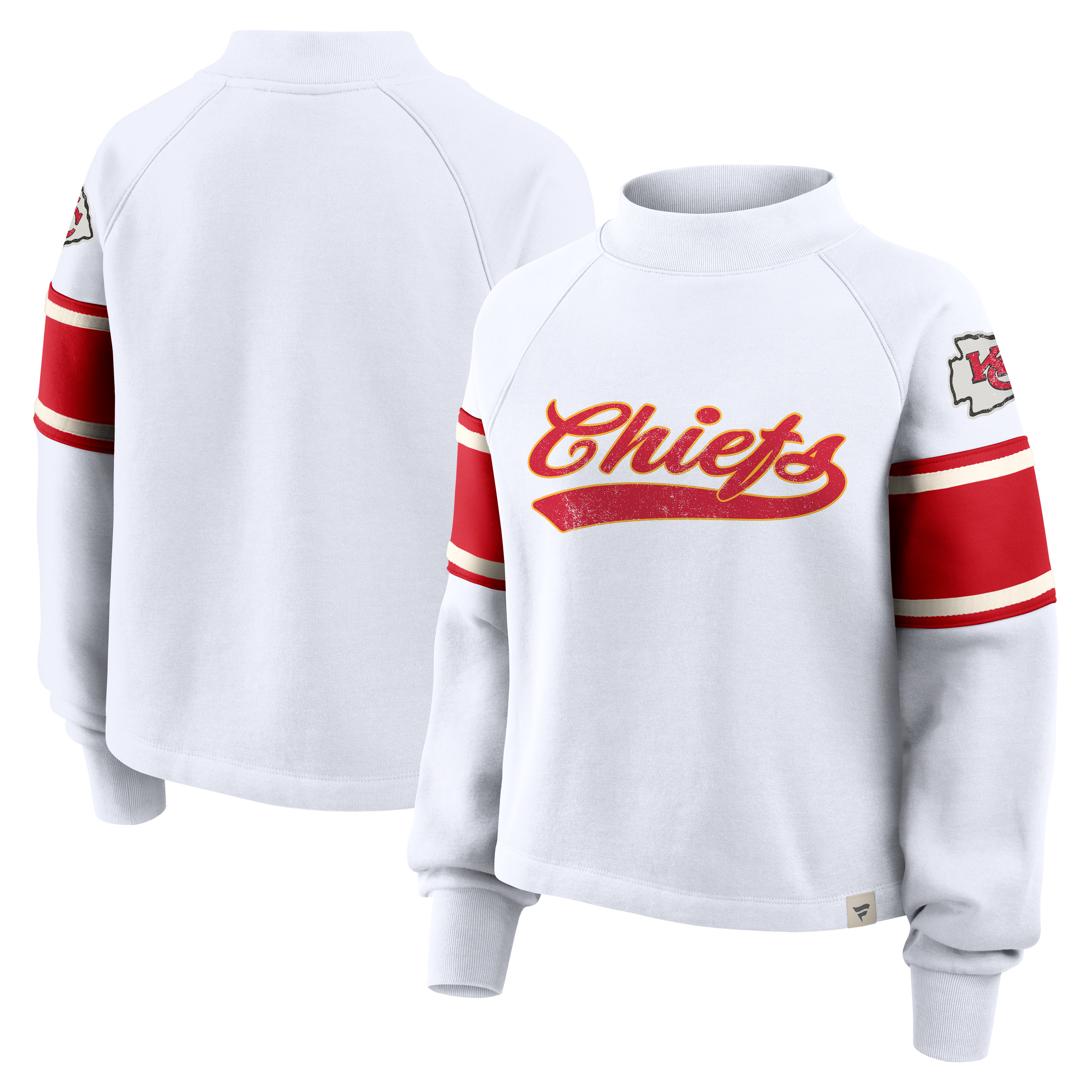 Women's Fanatics White Kansas City Chiefs Oversized Toss Sweep Raglan Sweatshirt