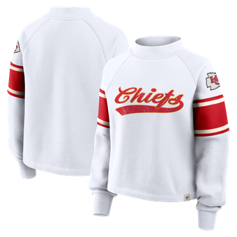 Women's Fanatics  White Kansas City Chiefs Oversized Toss Sweep Raglan Sweatshirt