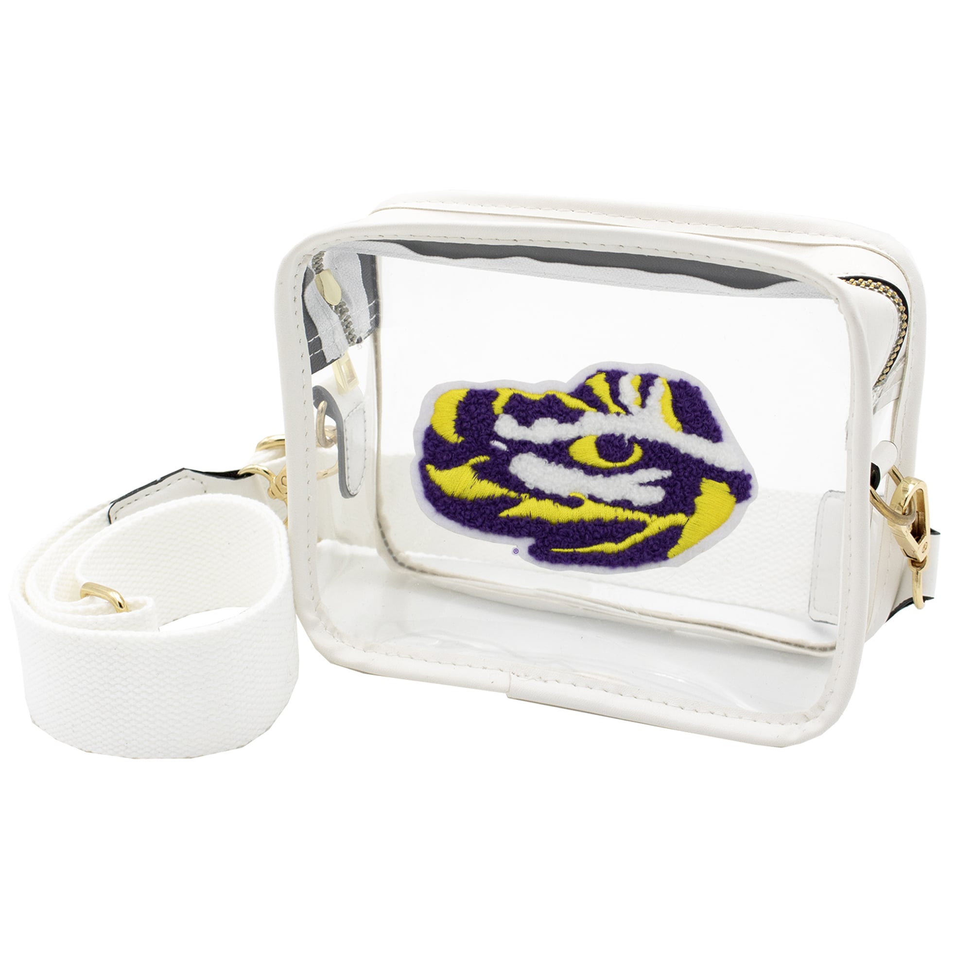 LSU Tigers Clear Varsity Patch Camera Crossbody Bag