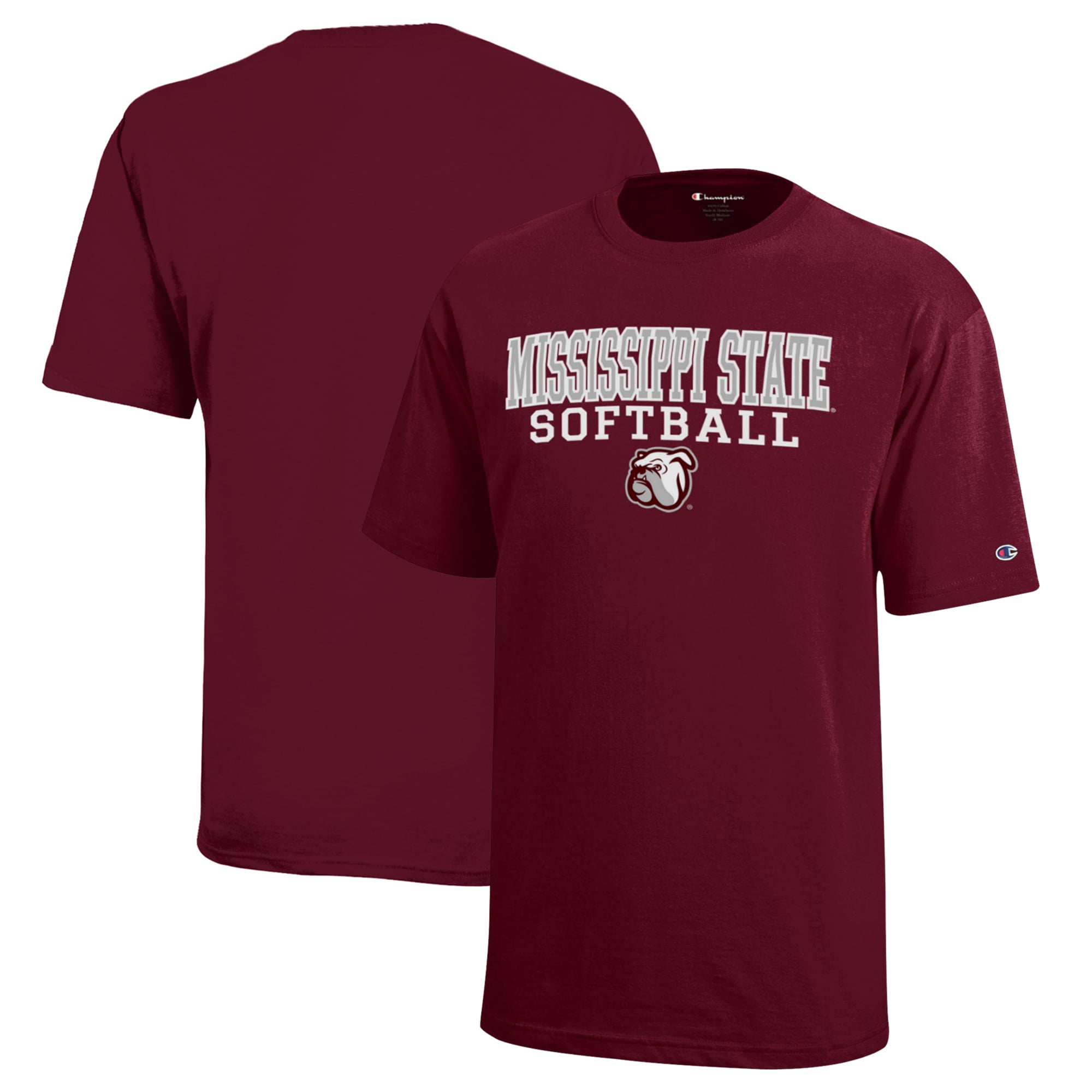 Youth Champion  Maroon Mississippi State Bulldogs Stacked Logo Softball T-Shirt