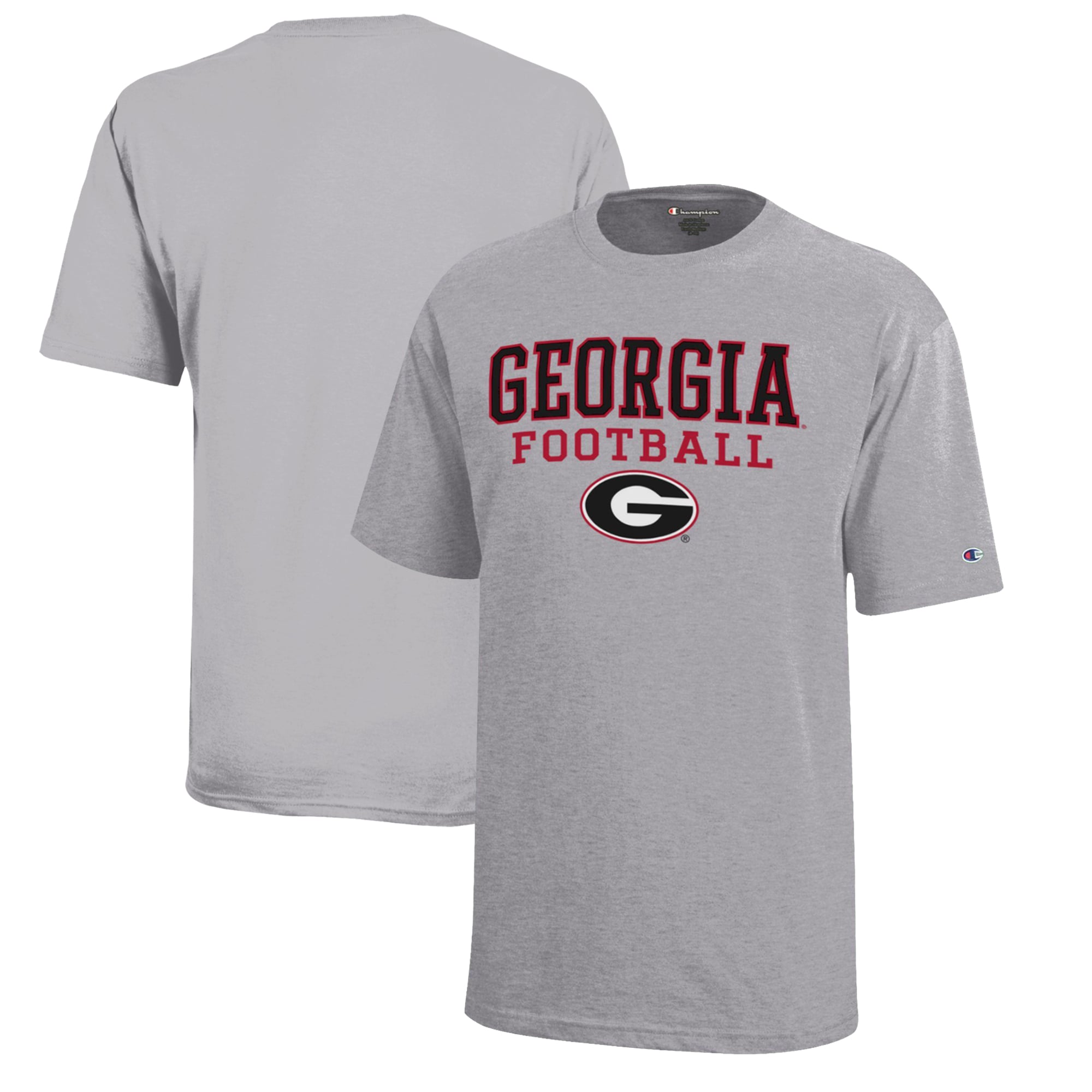 Youth Champion Gray Georgia Bulldogs Stacked Logo Football T-Shirt
