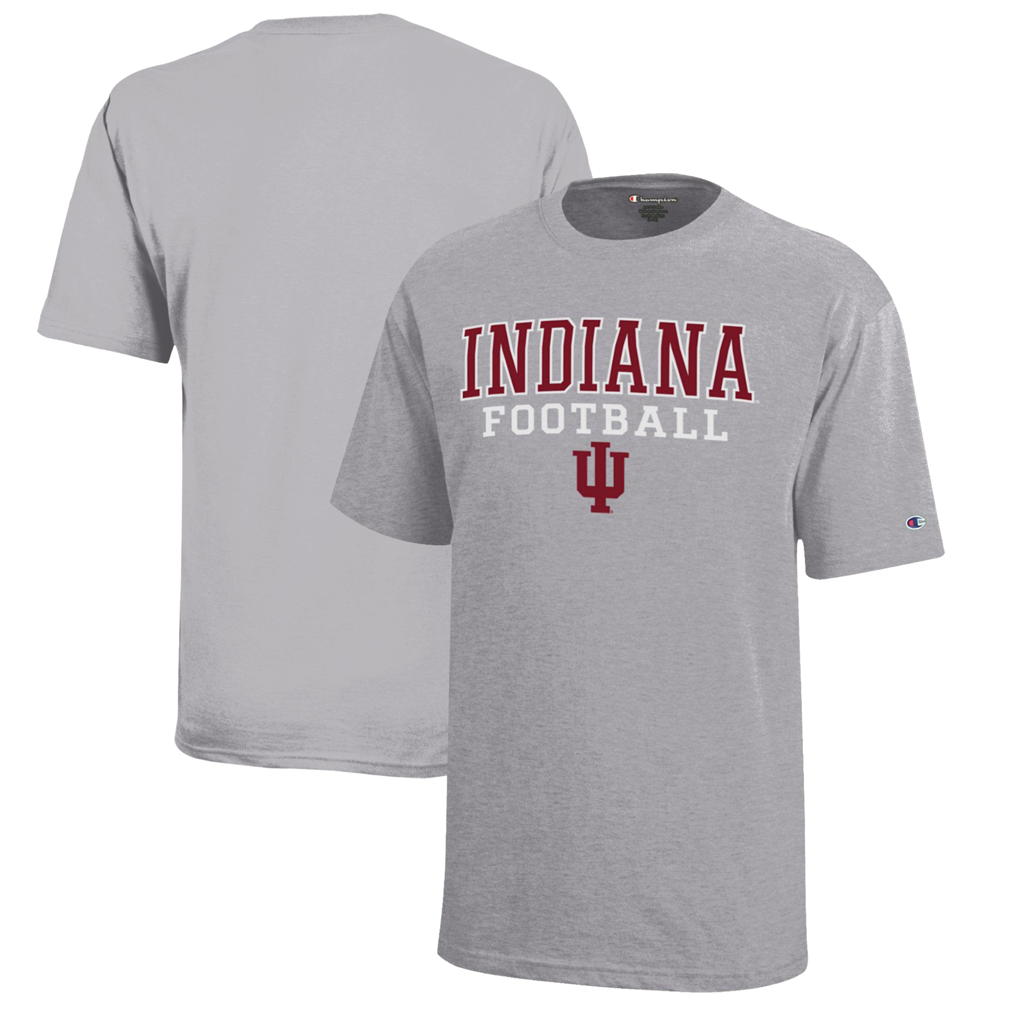 Youth Champion Gray Indiana Hoosiers Stacked Logo Football T-Shirt
