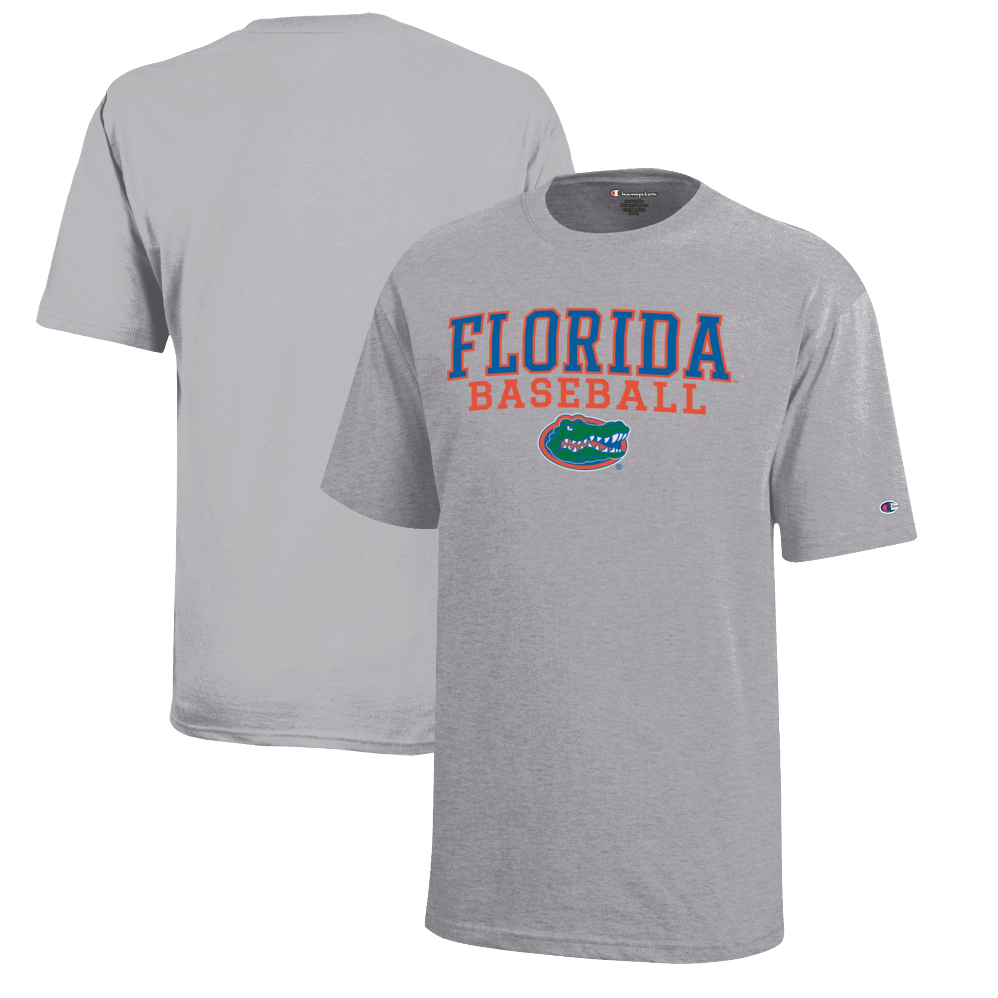 Youth Champion Gray Florida Gators Stacked Logo Baseball T-Shirt Youth Champion Gray Florida Gators Stacked Logo Baseball T-Shirt