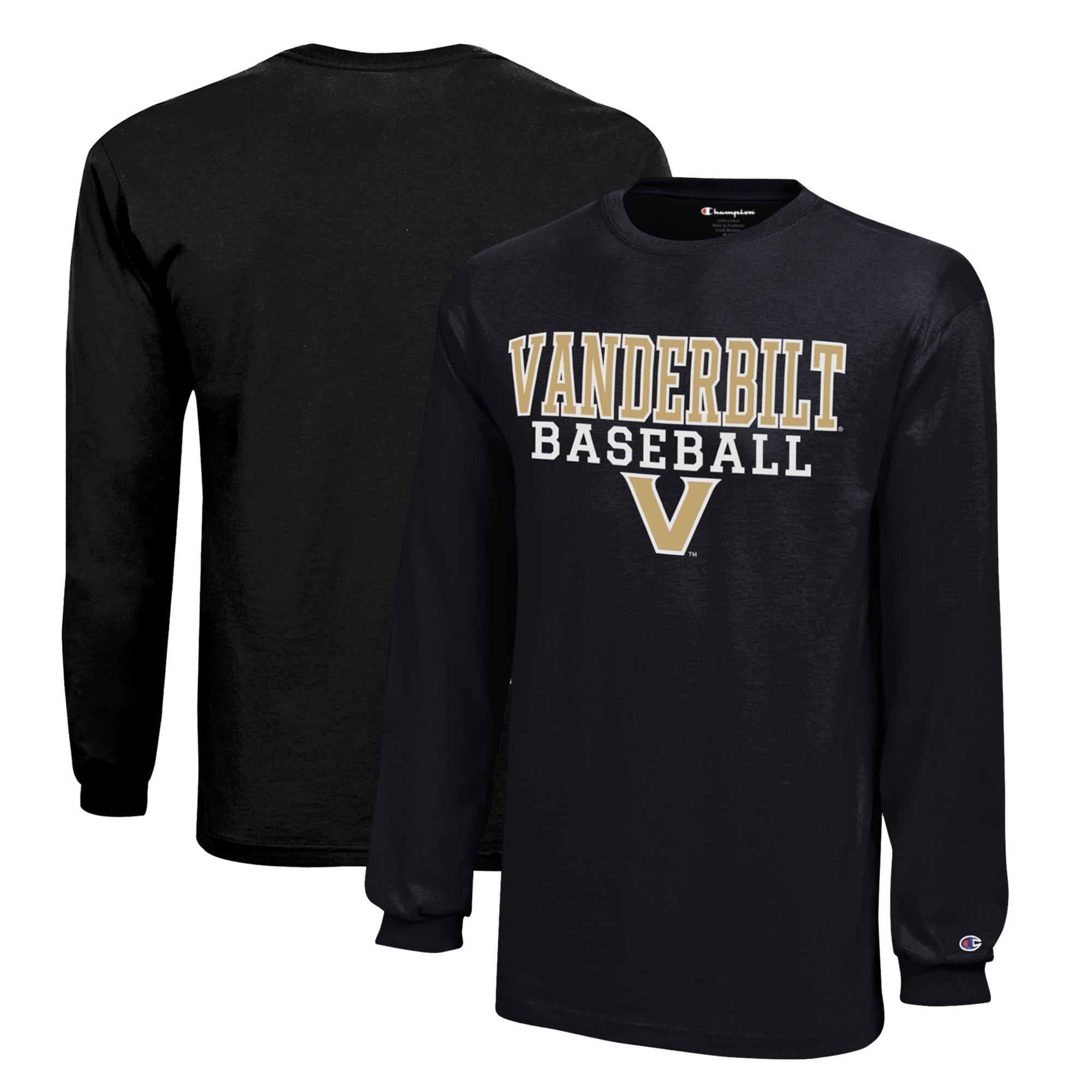Youth Champion Black Vanderbilt Commodores Stacked Logo Long Sleeve Baseball T-Shirt