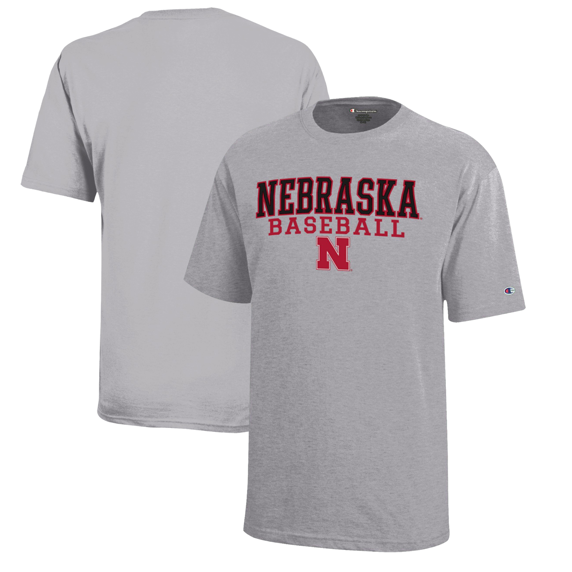 Youth Champion Gray Nebraska Huskers Stacked Logo Baseball T-Shirt Youth Champion Gray Nebraska Huskers Stacked Logo Baseball T-Shirt