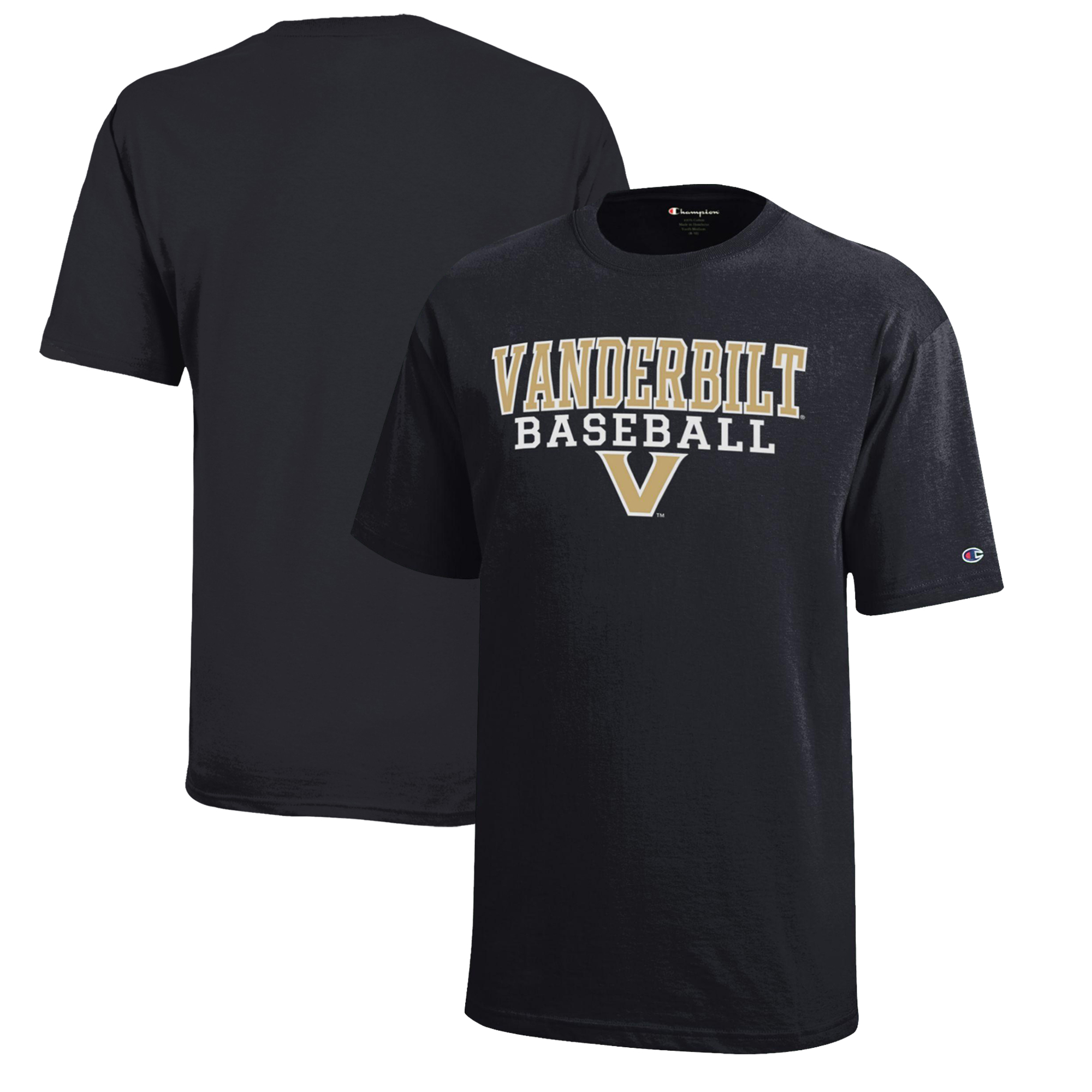 Youth Champion Black Vanderbilt Commodores Stacked Logo Baseball T-Shirt