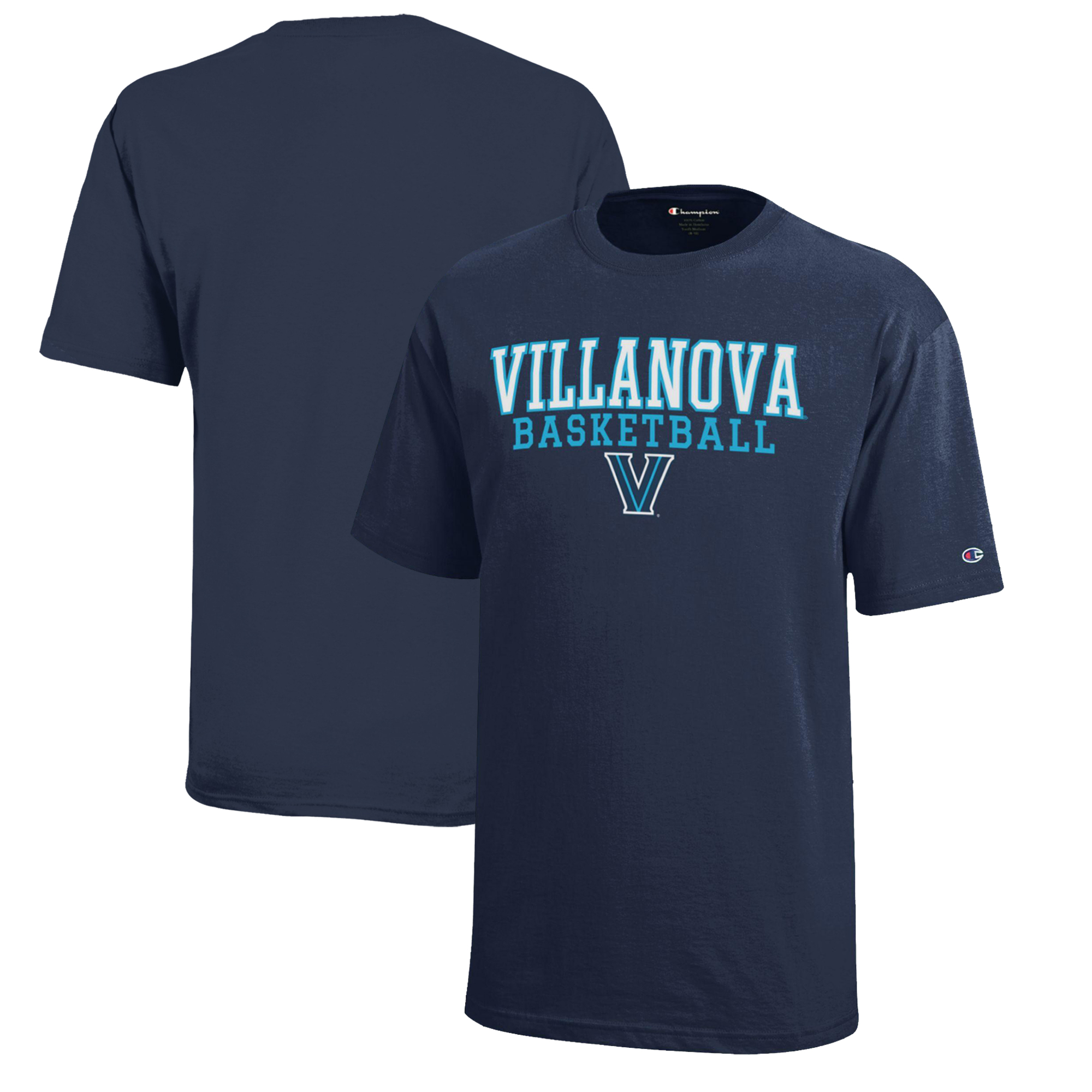 Youth Champion Navy Villanova Wildcats Stacked Logo Basketball T-Shirt