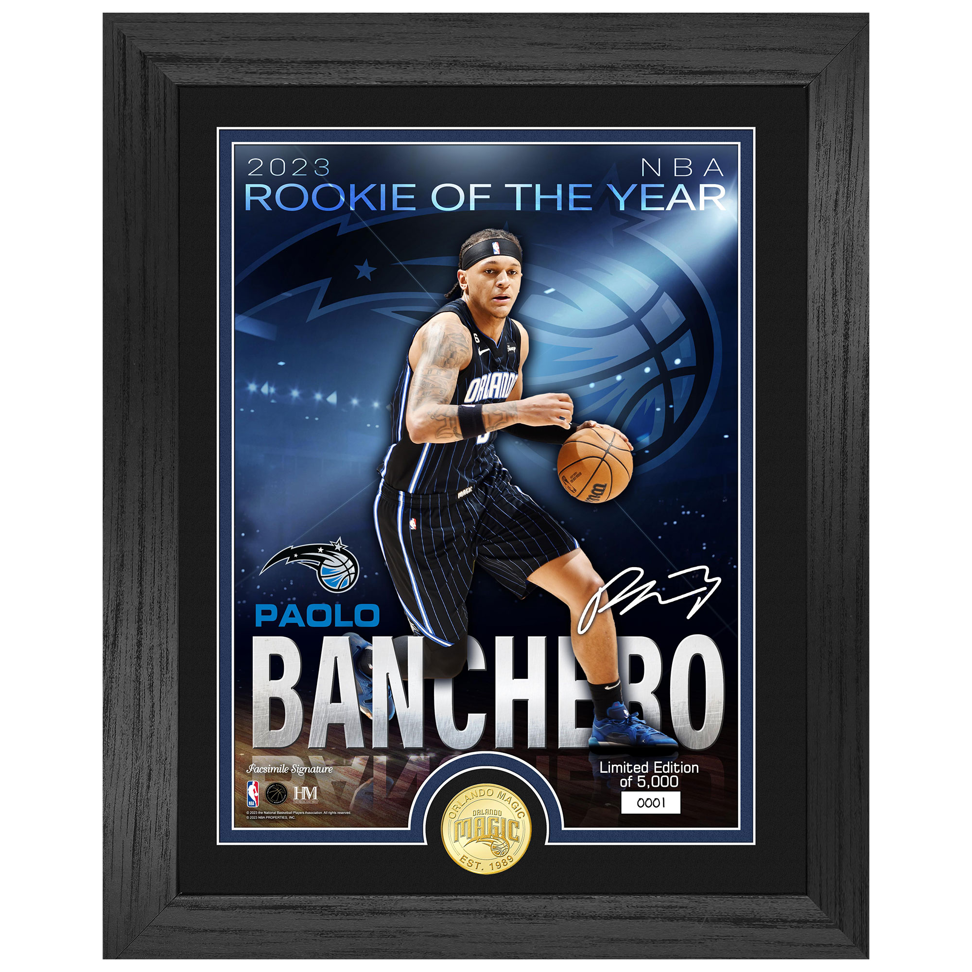 Highland Mint Paolo Banchero Orlando Magic 13'' x 16'' 2023 Rookie Of The Year Bronze Coin Photo Mint