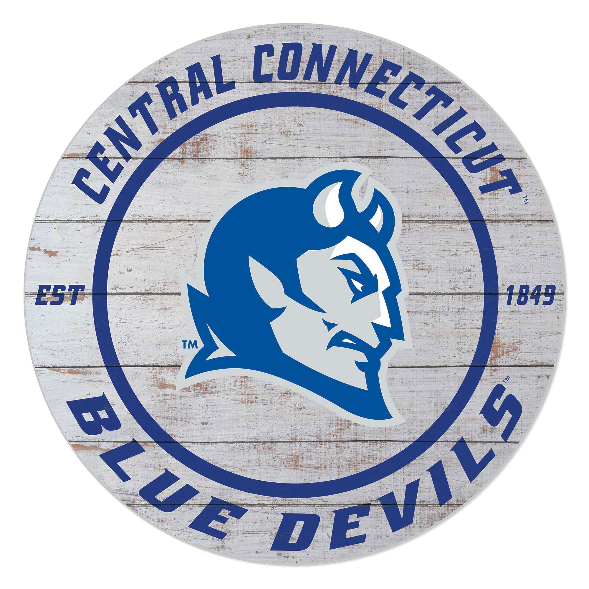 Central Connecticut State Blue Devils 20" Indoor/Outdoor Weathered Circle Sign