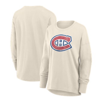 Women's Fanatics Cream Montreal Canadiens Distressed Logo Long Sleeve T-Shirt