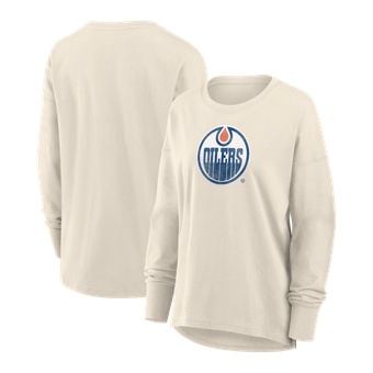 Women's Fanatics Cream Edmonton Oilers Distressed Logo Long Sleeve T-Shirt
