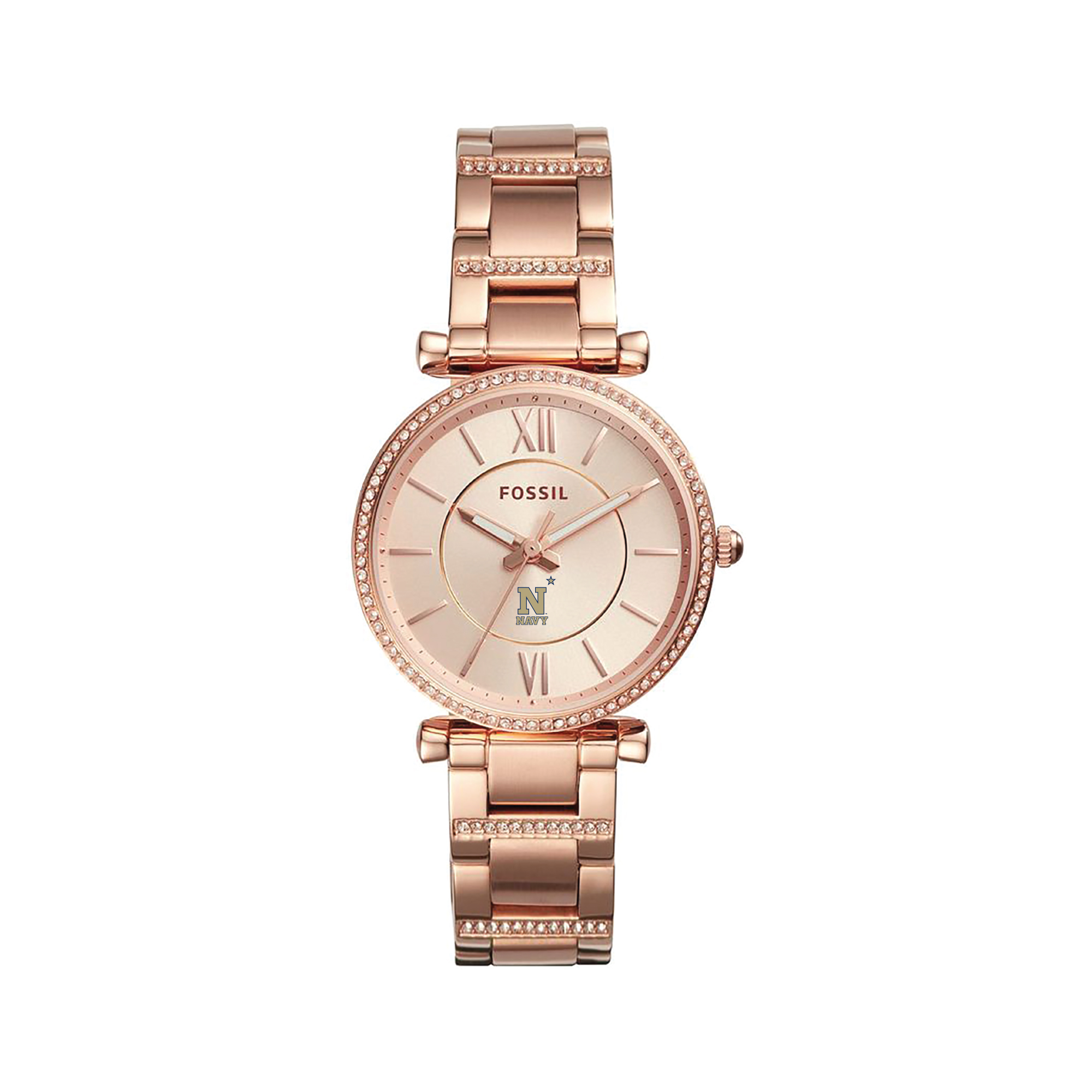 Women's Fossil  Gold Navy Midshipmen Carlie Rose Stainless Steel Watch