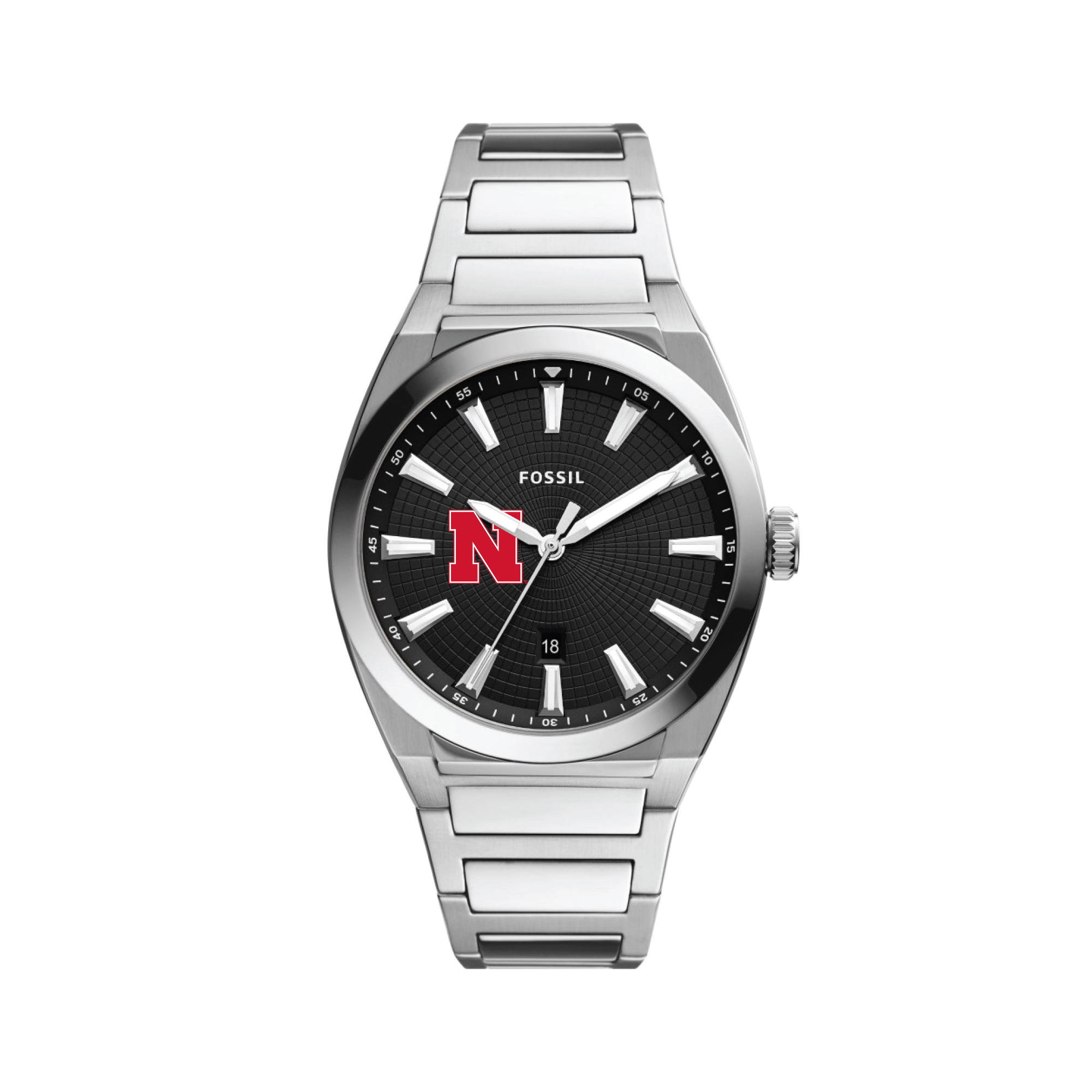Men's Fossil  Black Nebraska Huskers Everett Stainless Steel Watch