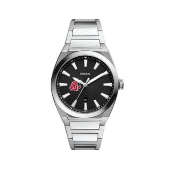 Men's Fossil  Black Washington State Cougars Everett Stainless Steel Watch