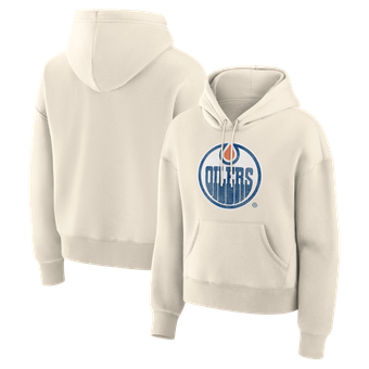 Women's Fanatics Cream Edmonton Oilers Distressed Logo Hoodie