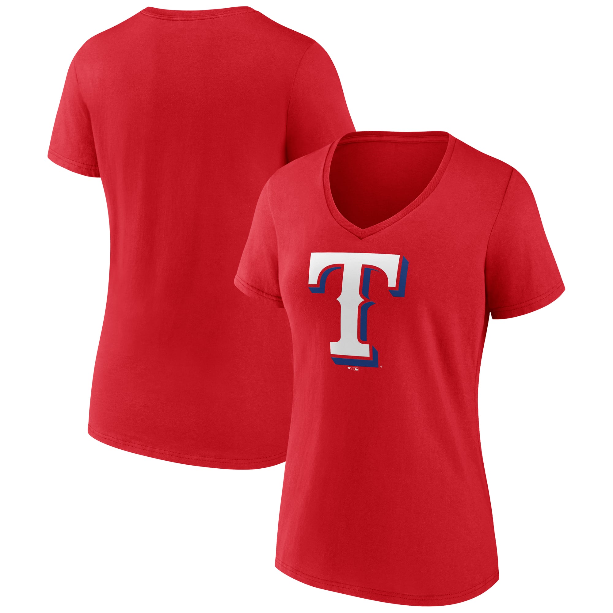 Women's Logo Athletic  Red Texas Rangers Official Logo Athletic V-Neck T-Shirt