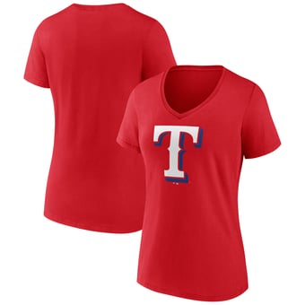 Women's Logo Athletic  Red Texas Rangers Official Logo Athletic V-Neck T-Shirt