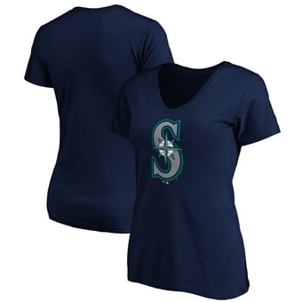 Women's Logo Athletic  Navy Seattle Mariners Official Logo Athletic V-Neck T-Shirt